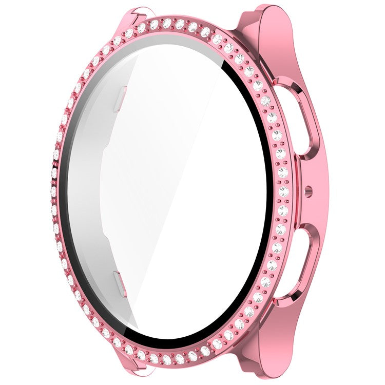For Samsung Galaxy Watch7 40mm Rhinestone Decor PC Watch Case Integrated with Tempered Glass Film - Electroplating Pink