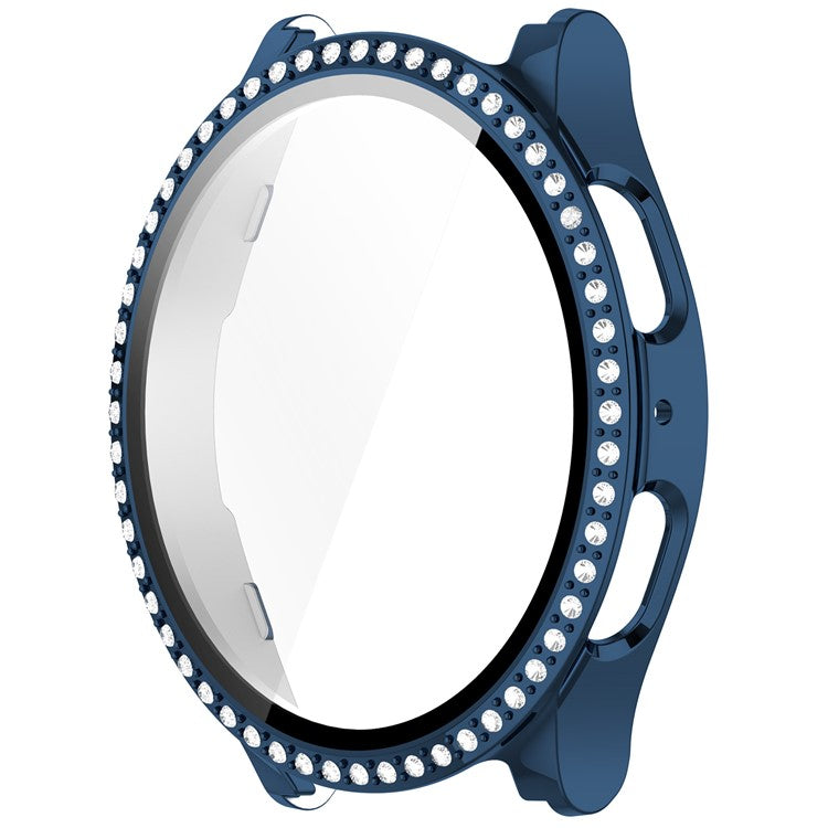 For Samsung Galaxy Watch7 40mm Rhinestone Decor PC Watch Case Integrated with Tempered Glass Film - Electroplating Midnight Blue