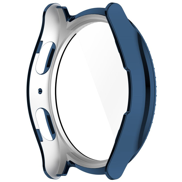 For Samsung Galaxy Watch7 40mm Rhinestone Decor PC Watch Case Integrated with Tempered Glass Film - Electroplating Midnight Blue