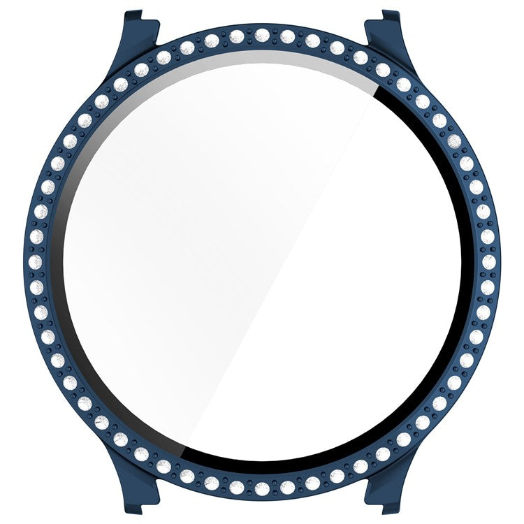 For Samsung Galaxy Watch7 40mm Rhinestone Decor PC Watch Case Integrated with Tempered Glass Film - Electroplating Midnight Blue