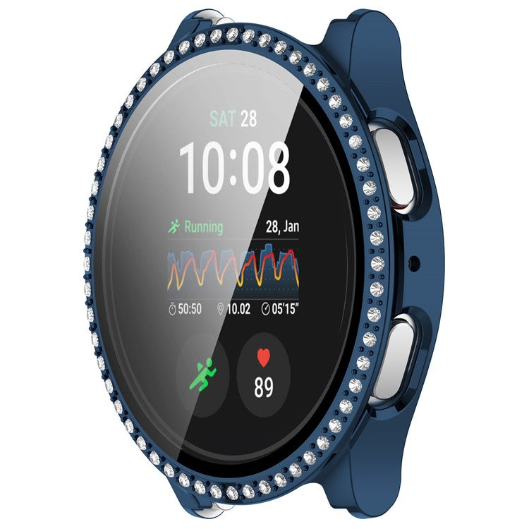 For Samsung Galaxy Watch7 40mm Rhinestone Decor PC Watch Case Integrated with Tempered Glass Film - Electroplating Midnight Blue