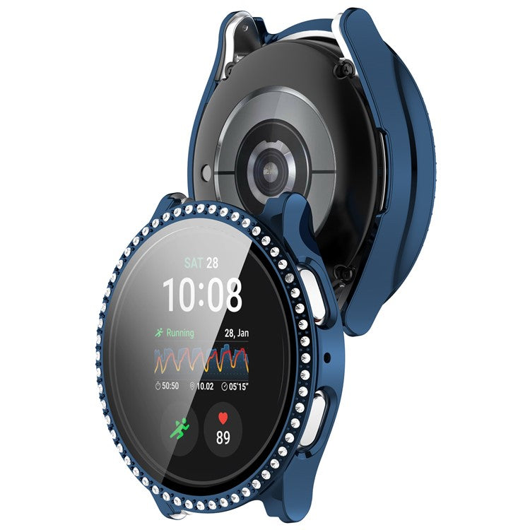 For Samsung Galaxy Watch7 40mm Rhinestone Decor PC Watch Case Integrated with Tempered Glass Film - Electroplating Midnight Blue