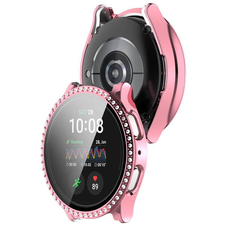 For Samsung Galaxy Watch7 40mm Case Electroplating Hard PC Watch Case Cover with Tempered Glass Film - Pink