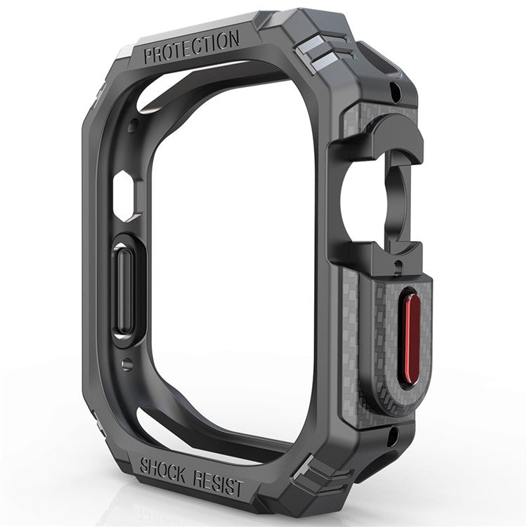 For Apple Watch Ultra 2 49mm / Ultra 49mm Carbon Fiber Smart Watch Case Anti-Scratch Protective Frame - Black / Red Buttons