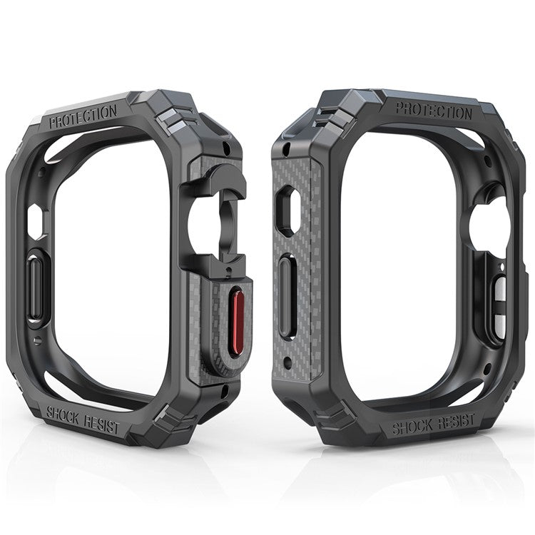For Apple Watch Ultra 2 49mm / Ultra 49mm Carbon Fiber Smart Watch Case Anti-Scratch Protective Frame - Black / Red Buttons