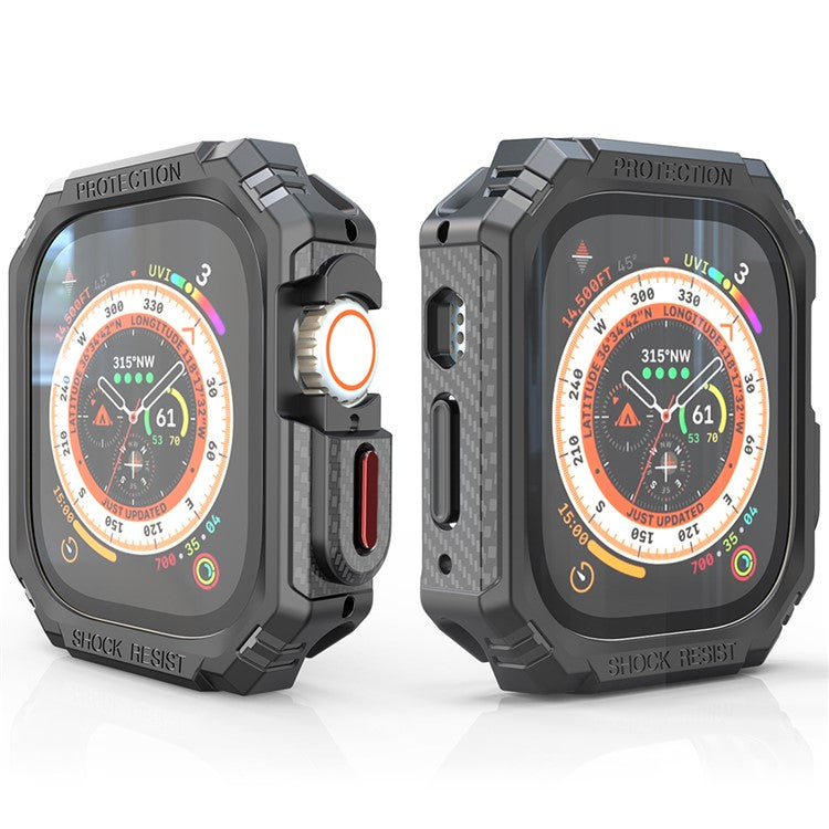 For Apple Watch Ultra 2 49mm / Ultra 49mm Carbon Fiber Smart Watch Case Anti-Scratch Protective Frame - Black / Red Buttons