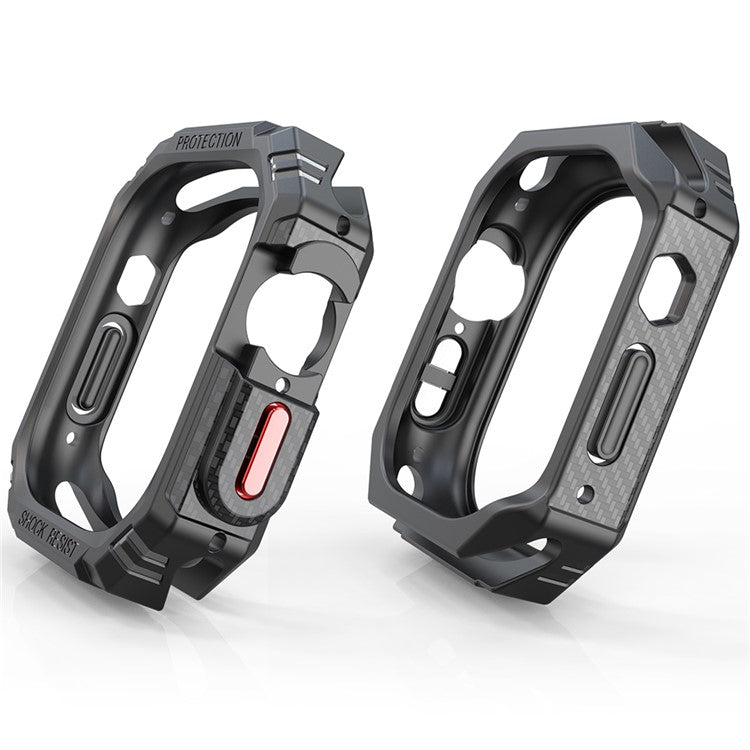 For Apple Watch Ultra 2 49mm / Ultra 49mm Carbon Fiber Smart Watch Case Anti-Scratch Protective Frame - Black / Red Buttons
