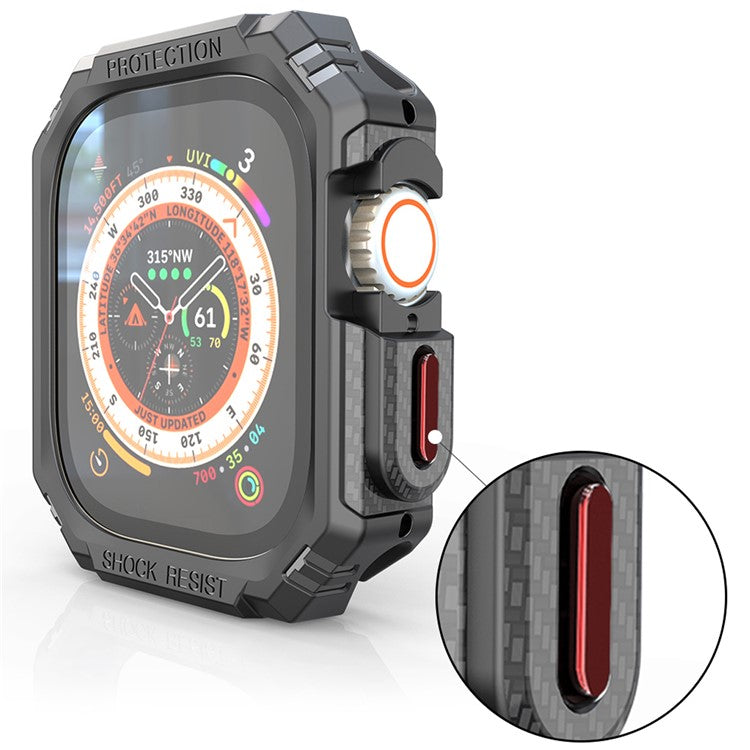 For Apple Watch Ultra 2 49mm / Ultra 49mm Carbon Fiber Smart Watch Case Anti-Scratch Protective Frame - Black / Red Buttons