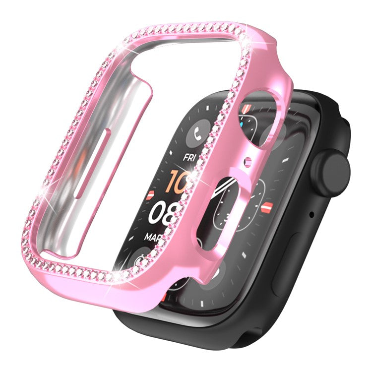 For Apple Watch Series 4 / 5 / 6 / SE / SE (2022) 40mm Rhinestone Decor Hollow Out Electroplating PC Watch Case - Pink