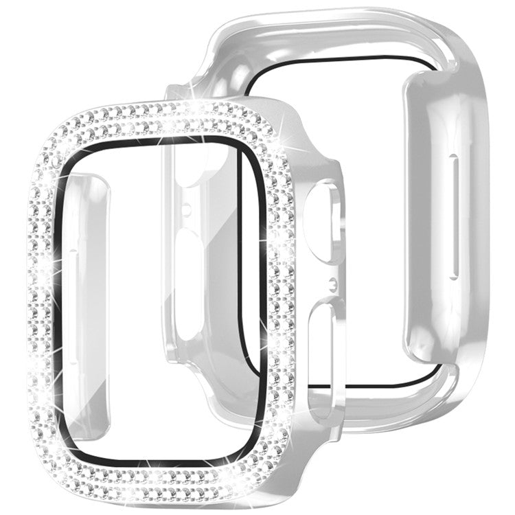 For Apple Watch Series 4 / 5 / 6 / SE / SE (2022) 40mm Rhinestone Decor Electroplating PC Watch Case with Tempered Glass Film - Silver