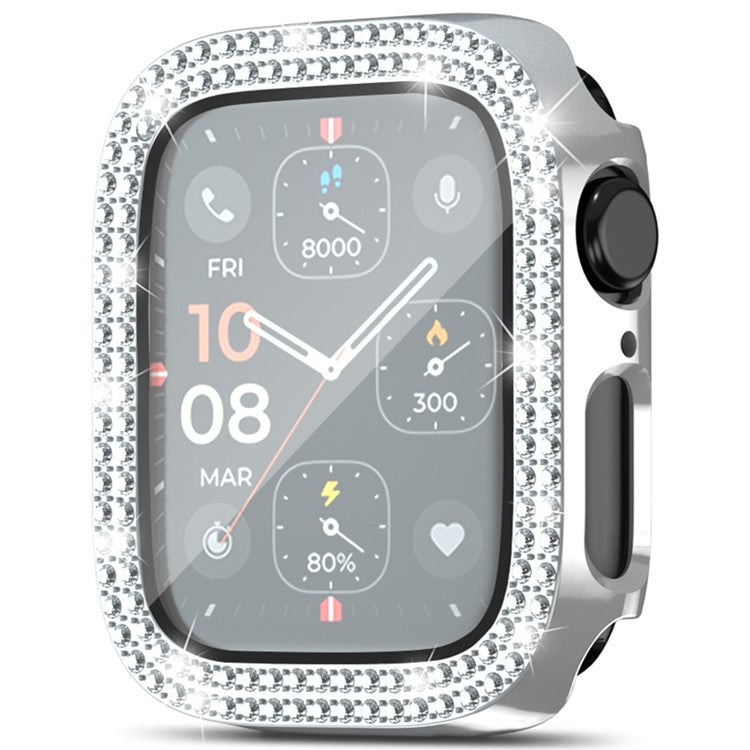 For Apple Watch Series 4 / 5 / 6 / SE / SE (2022) 40mm Rhinestone Decor Electroplating PC Watch Case with Tempered Glass Film - Silver
