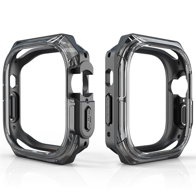 For Apple Watch Series 7 / 8 / 9 41mm Watch Frame Case PC+TPU Smartwatch Edge Protector - Transparent Black