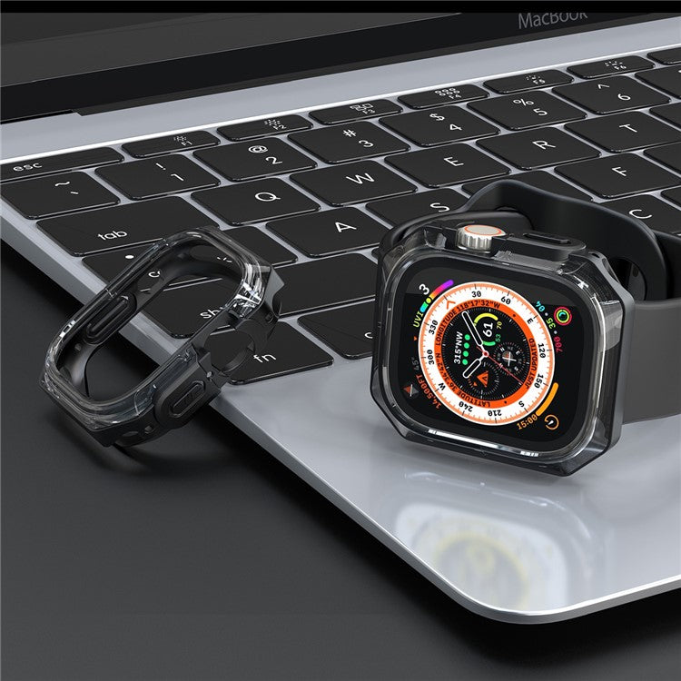 For Apple Watch Series 7 / 8 / 9 41mm Watch Frame Case PC+TPU Smartwatch Edge Protector - Transparent Black
