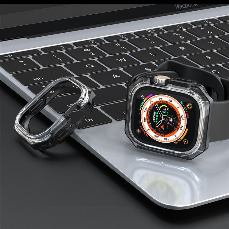 For Apple Watch Ultra 49mm / Ultra 2 49mm Watch Frame Case PC+TPU Smartwatch Edge Protector - Black