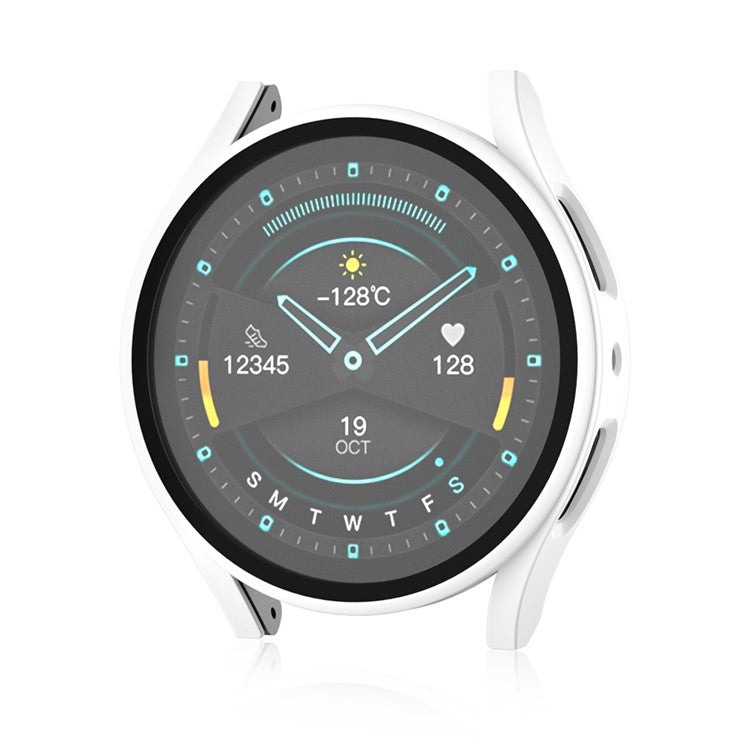 For Samsung Galaxy Watch7 44mm Matte Case with Tempered Glass Screen Film Hard PC Watch Cover - White