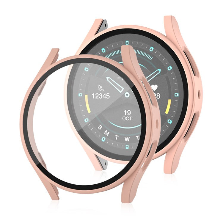 For Samsung Galaxy Watch7 44mm Matte Case with Tempered Glass Screen Film Hard PC Watch Cover - Pink