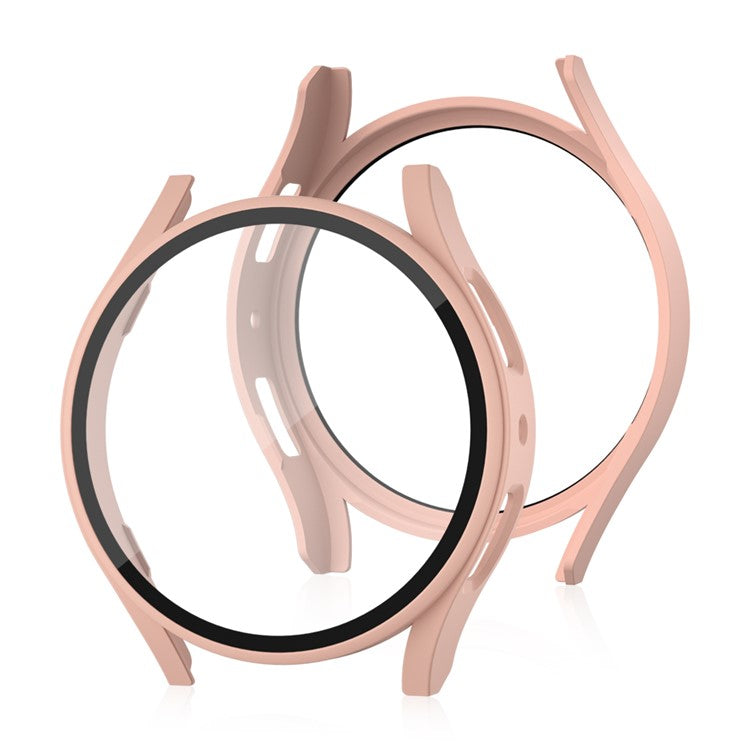 For Samsung Galaxy Watch7 44mm Matte Case with Tempered Glass Screen Film Hard PC Watch Cover - Pink