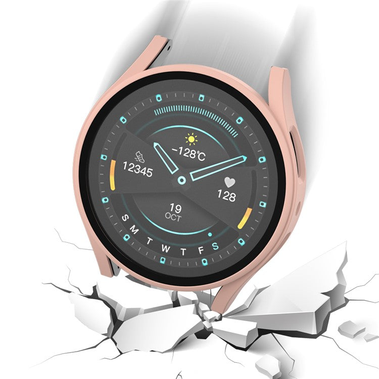 For Samsung Galaxy Watch7 44mm Matte Case with Tempered Glass Screen Film Hard PC Watch Cover - Pink