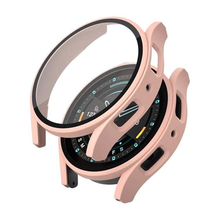 For Samsung Galaxy Watch7 44mm Matte Case with Tempered Glass Screen Film Hard PC Watch Cover - Pink