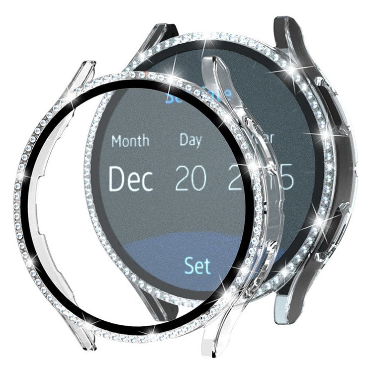 For Samsung Galaxy Watch7 44mm PC Watch Case Rhinestone Decor Cover with Tempered Glass Film - Transparent