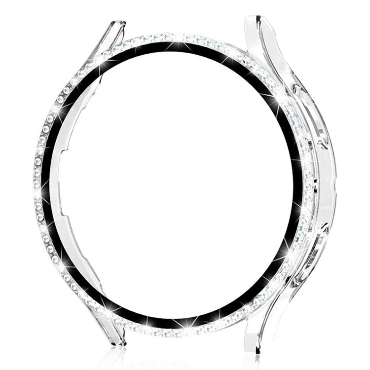 For Samsung Galaxy Watch7 44mm PC Watch Case Rhinestone Decor Cover with Tempered Glass Film - Transparent