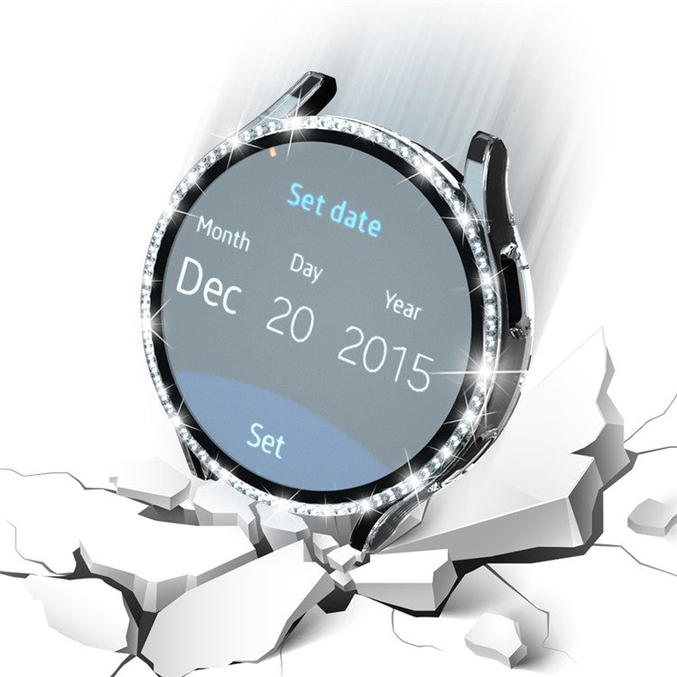 For Samsung Galaxy Watch7 44mm PC Watch Case Rhinestone Decor Cover with Tempered Glass Film - Transparent