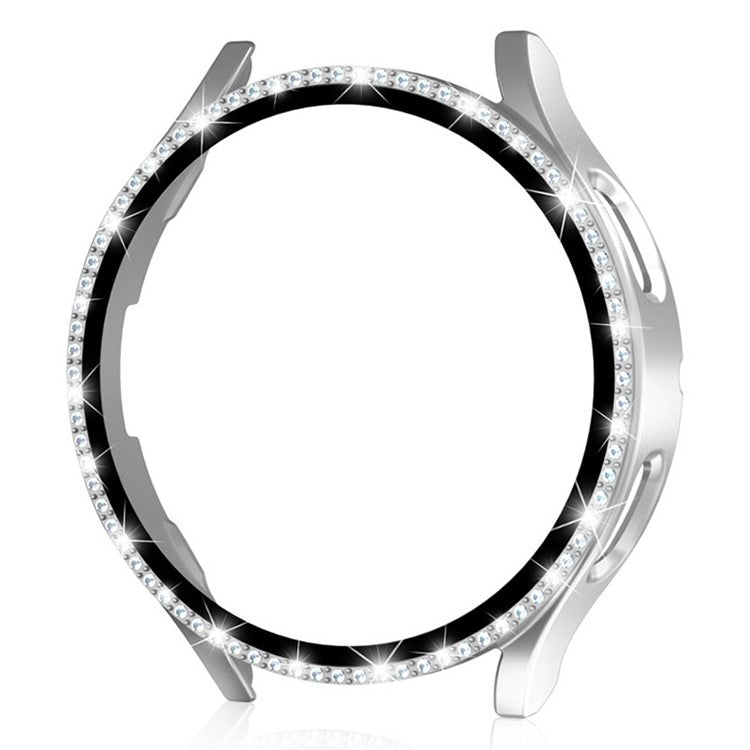 For Samsung Galaxy Watch7 44mm PC Watch Case Rhinestone Decor Cover with Tempered Glass Film - Silver