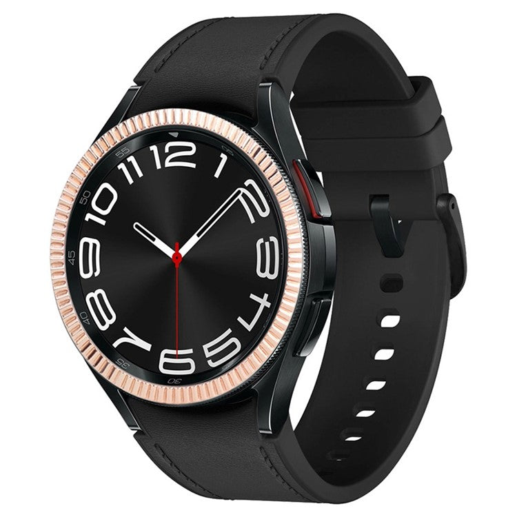 For Samsung Galaxy Watch6 Classic 43mm Bezel Ring Zinc Alloy Wave Pattern Bezel Adhesive Frame Cover - Rose Gold