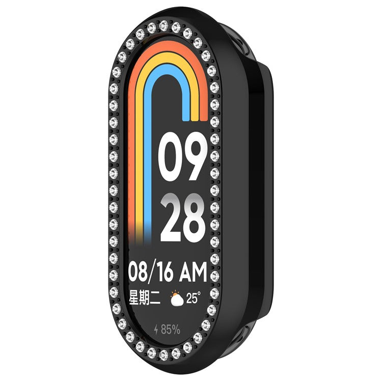 For Xiaomi Smart Band 9 / 9 NFC Rhinestone Decor Hollow-Out Cover PC Watch Frame Case - Black