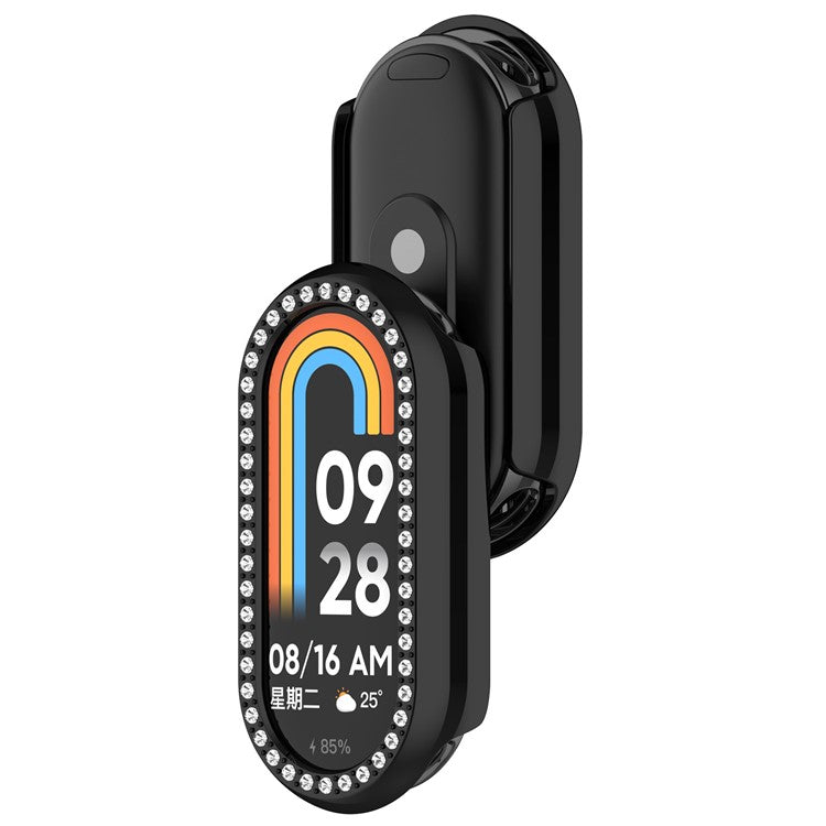 For Xiaomi Smart Band 9 / 9 NFC Rhinestone Decor Hollow-Out Cover PC Watch Frame Case - Black