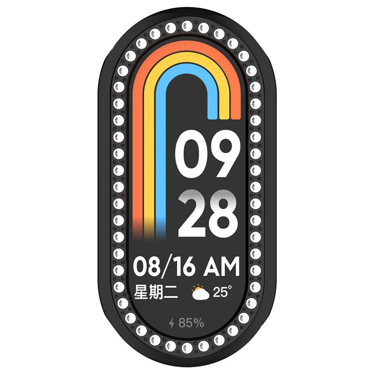 For Xiaomi Smart Band 9 / 9 NFC Rhinestone Decor Hollow-Out Cover PC Watch Frame Case - Black