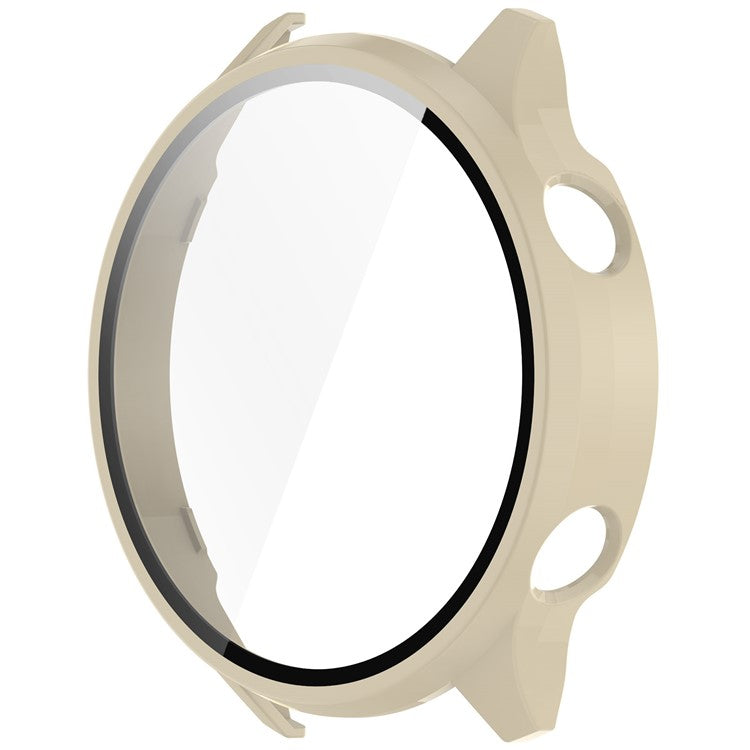 For OnePlus Watch 2R Case Hard PC Full Protective Watch Cover with Tempered Glass Film - Ivory White