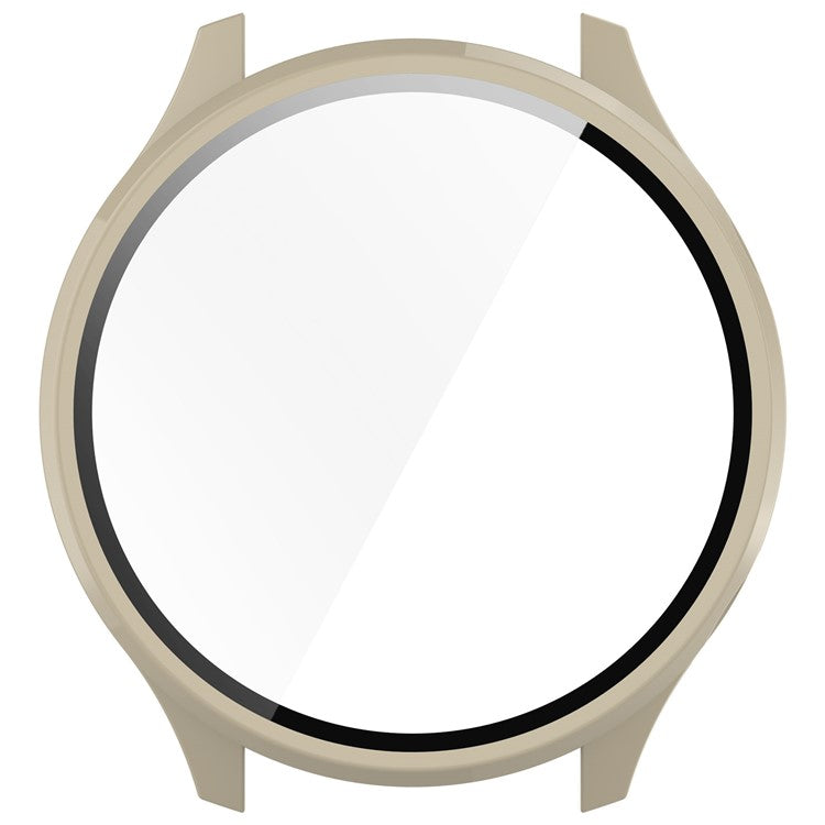 For OnePlus Watch 2R Case Hard PC Full Protective Watch Cover with Tempered Glass Film - Ivory White