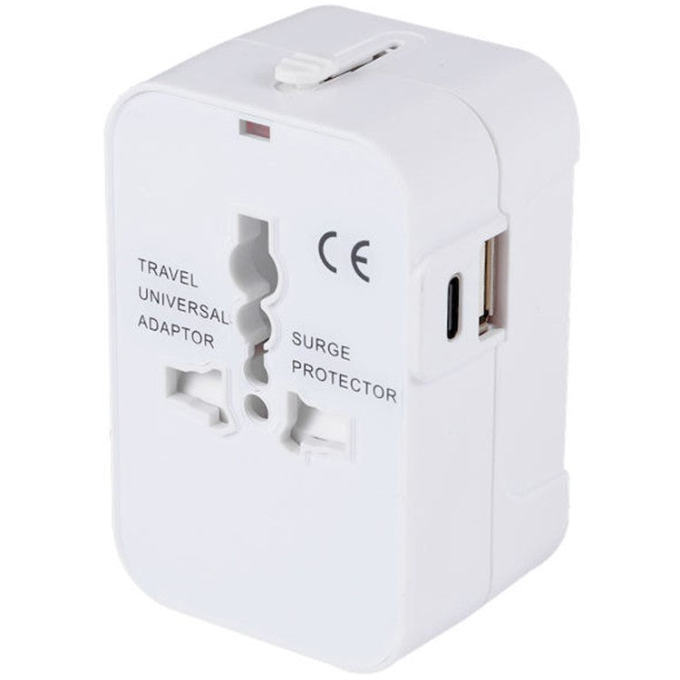 HH202-C Worldwide All in One Universal Travel Charger Adapter Wall Charge Plug with 1 USB+1 Type-C