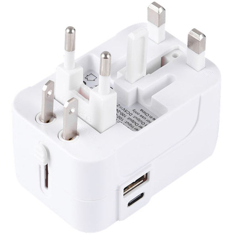HH202-C Worldwide All in One Universal Travel Charger Adapter Wall Charge Plug with 1 USB+1 Type-C