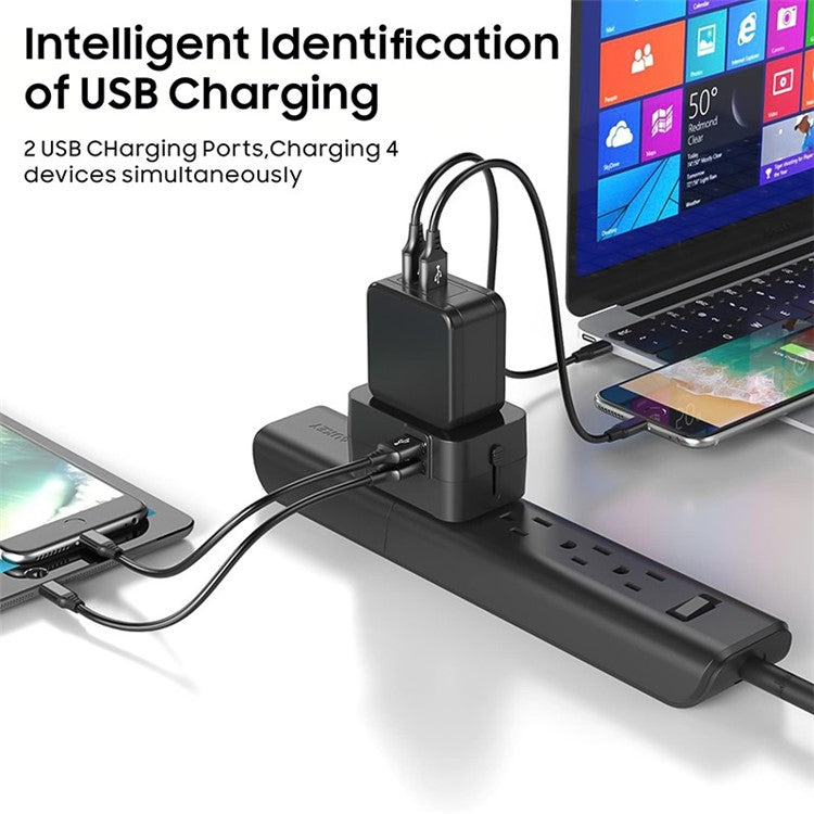 HH202-PD Universal Travel Charge Adapter Wall Plug with PD 20W Type-C + QC 18W USB - Black