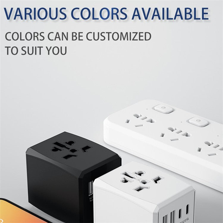 HH904 Worldwide Travel Charge Adapter Wall Plug Converter with 2 USB + 2 Type-C - Black