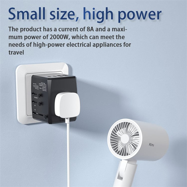 HH904 Worldwide Travel Charge Adapter Wall Plug Converter with 2 USB + 2 Type-C - White