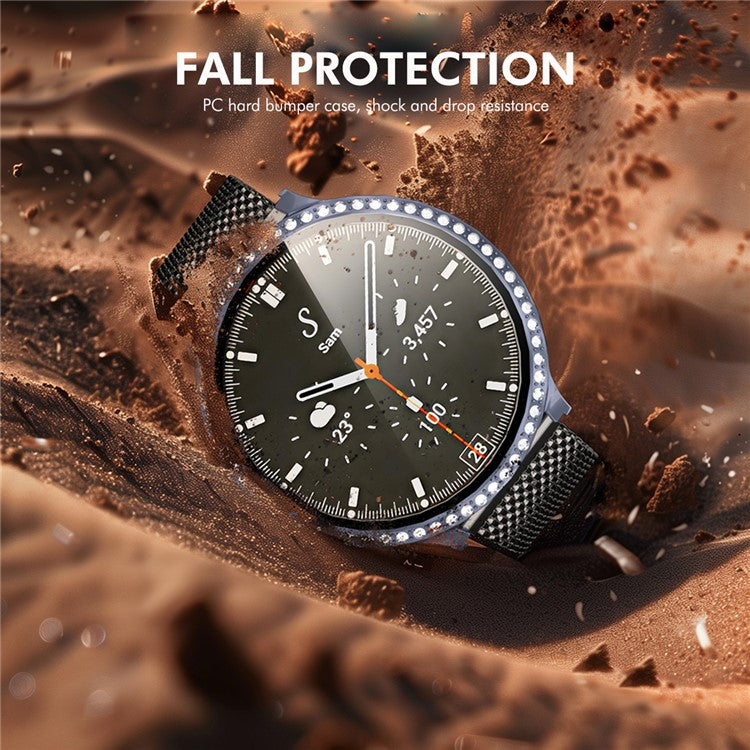 ENKAY HAT PRINCE For Samsung Galaxy Watch7 44mm PC Watch Case Rhinestone Decor with Screen Film - Transparent