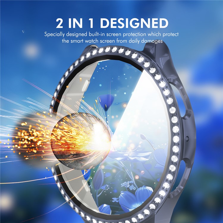 ENKAY HAT PRINCE For Samsung Galaxy Watch7 44mm PC Watch Case Rhinestone Decor with Screen Film - Transparent