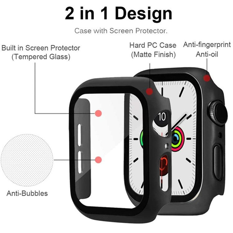 For Apple Watch Series 10 46mm Protective Case All-Around Hard PC Watch Cover with Tempered Glass Film - Original Black