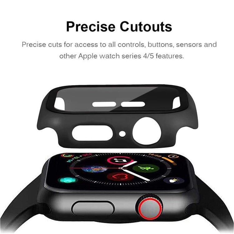 For Apple Watch Series 10 42mm Protective Case All-Around Hard PC Watch Cover with Tempered Glass Film - Black