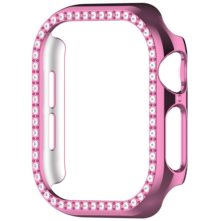 For Apple Watch Series 10 42mm Single Row Rhinestone Decor Hollow-Out Cover PC Watch Frame Case - Pink