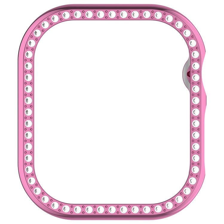 For Apple Watch Series 10 42mm Single Row Rhinestone Decor Hollow-Out Cover PC Watch Frame Case - Pink