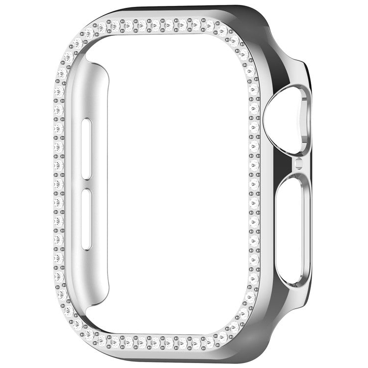 For Apple Watch Series 10 42mm Single Row Rhinestone Decor Hollow-Out Cover PC Watch Frame Case - Silver