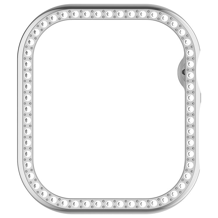 For Apple Watch Series 10 42mm Single Row Rhinestone Decor Hollow-Out Cover PC Watch Frame Case - Silver