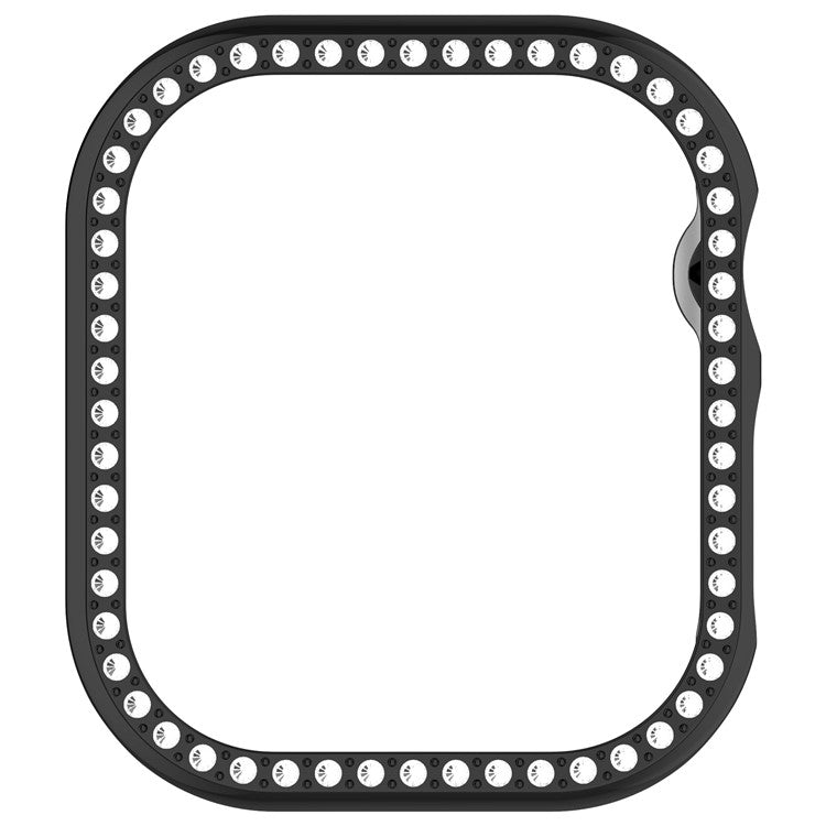 For Apple Watch Series 10 46mm Single Row Rhinestone Decor Hollow-Out Cover PC Watch Frame Case - Black