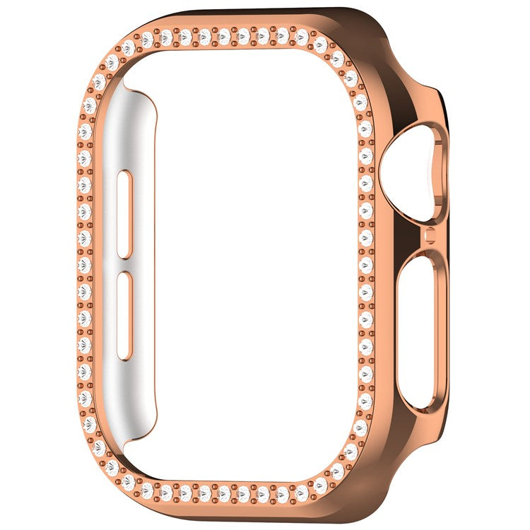 For Apple Watch Series 10 46mm Single Row Rhinestone Decor Hollow-Out Cover PC Watch Frame Case - Rose Gold