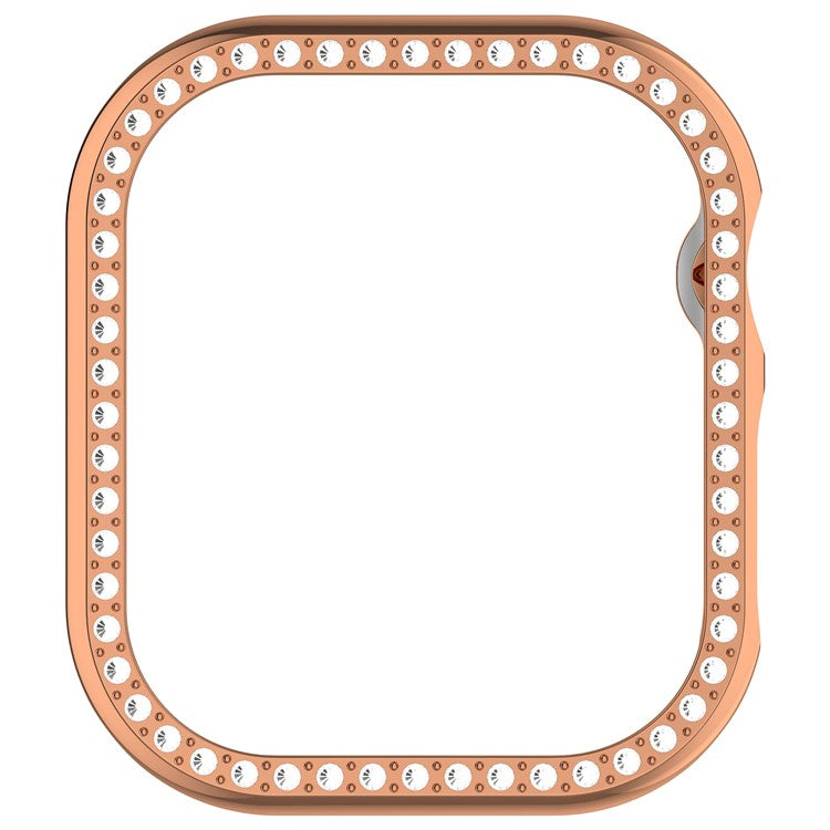 For Apple Watch Series 10 46mm Single Row Rhinestone Decor Hollow-Out Cover PC Watch Frame Case - Rose Gold
