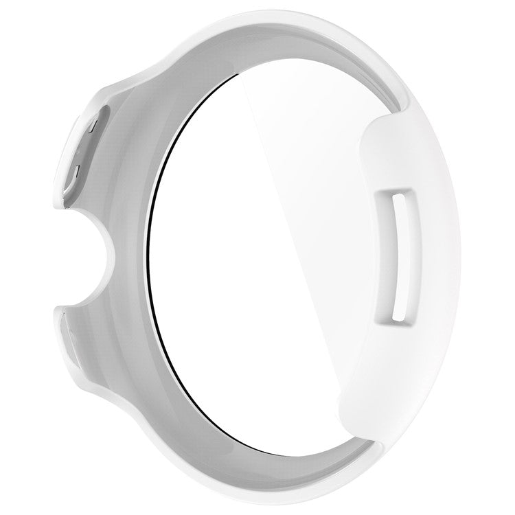 For Google Pixel Watch 3 45mm Watch Cover Hard PC Case with Tempered Glass Screen Film - White